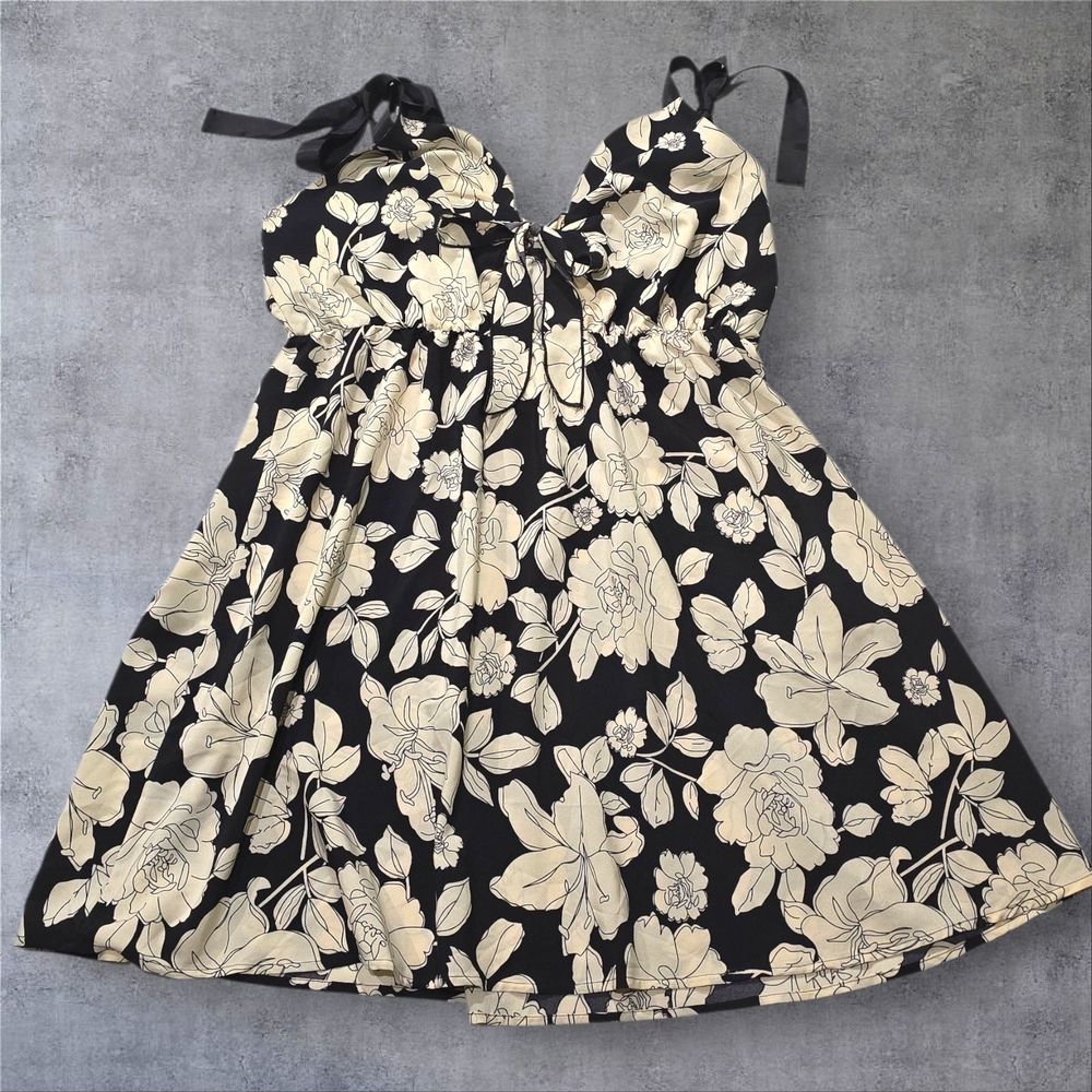 SHEIN Sleeveless Floral Dress Black Cream Size 3x Plus Size- A45